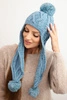 Women's winter wool hat with pom-poms and extended sides K448 turquoise