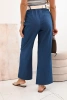 Women's cotton pants with wide legs and a belt - denim