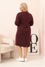 Damenkleid Plus Size mit V-Ausschnitt und Ärmel, bordeaux, masełkowa