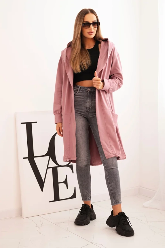 Cape with a hood oversize dark pink