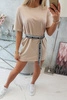 Dress with a decorative belt beige