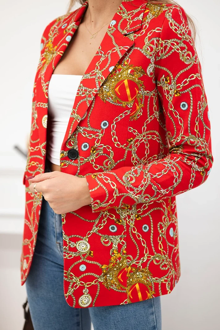 Bedruckte Jacke aus Baumwolle mit Knopf rot