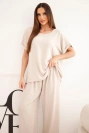 Komplet damski Plus Size bluzka i spodnie z szeroką nogawką beżowy