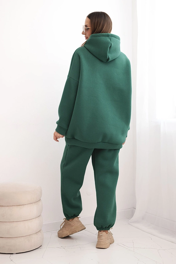 Women's warm cotton tracksuit with a hood green