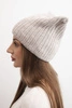 Women's winter hat with wool in a cat shape made of ribbed knit K419 beige