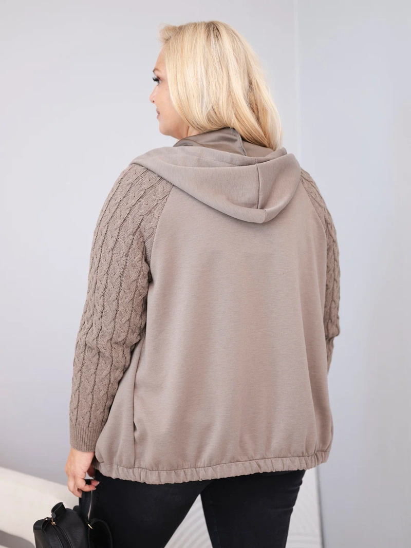 Damen Baumwollpullover Plus Size mit Strickärmeln und Kapuze fango grün