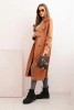 Women's suede coat tied at the waist with collar and buttons camel