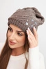 Women's winter wool hat with decorative appliqués K468 mocha