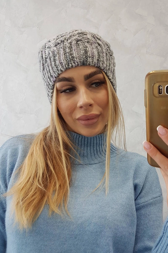 Fleecová čepice Adela K282 světle šedá+fialová