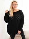 Moteriškas megztinis Plus Size iš atvirų akių trikotažo su ilgomis rankovėmis juodas