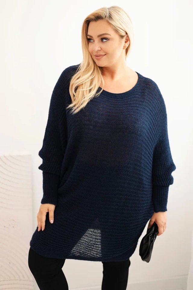 Damenpullover Plus Size mit Mohair Poncho blau