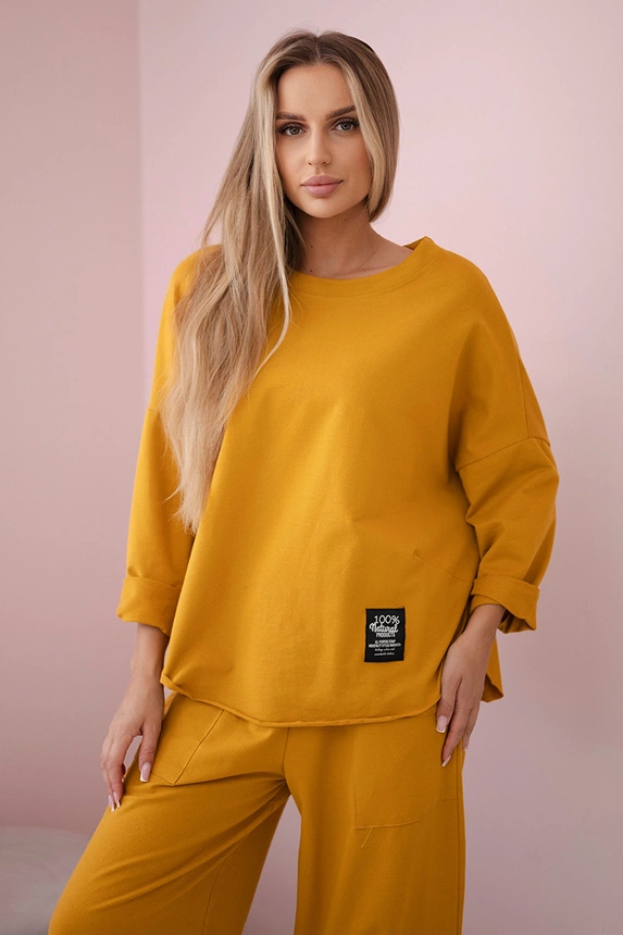 Bavlněná mikina kalhoty set hořčice