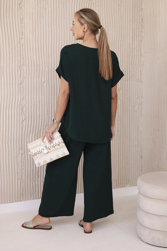 Set with necklace blouse + pants dark green
