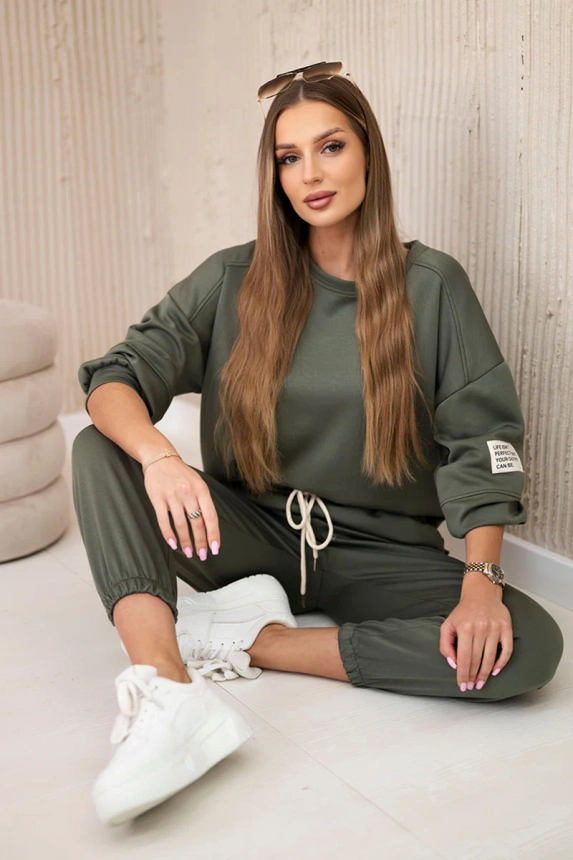 Set sweatshirt + pants buttery fabric khaki