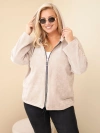 Dámská mikina Plus Size manšestrová s kapucí a zipem oversize béžová