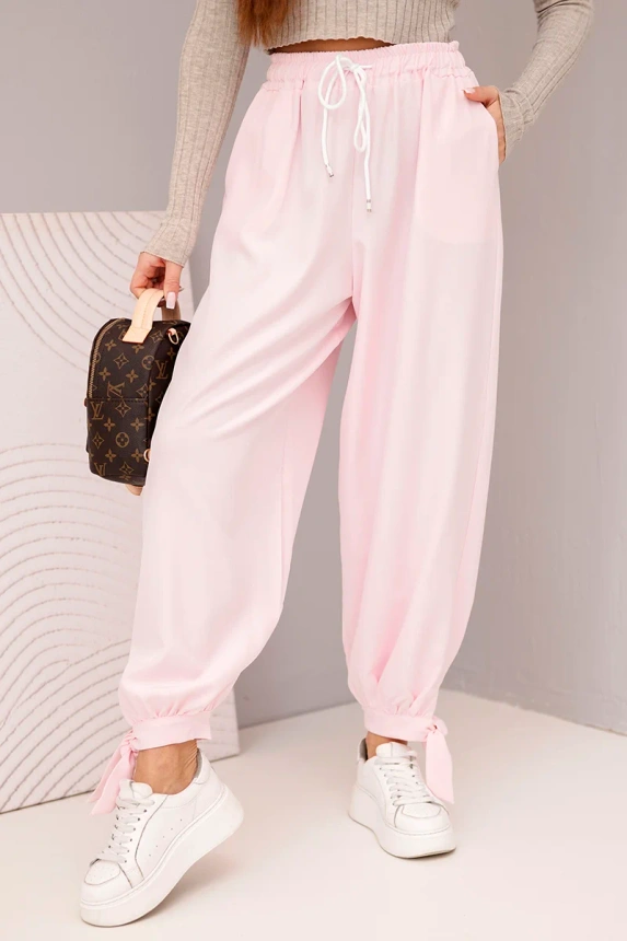 Women's trousers with wide legs and ties at the bottom candy pink
