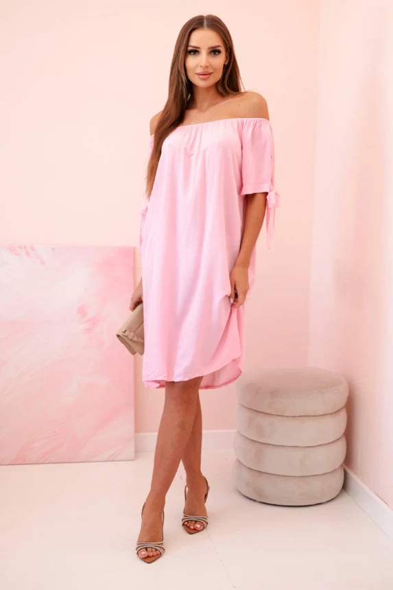 Damenkleid aus Viskose mit Bindebändern an den Ärmeln, Bonbonrosa