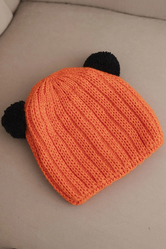 Damen Wintermütze aus Wolle mit Pompon K433 orange