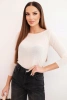 Women's cashmere blouse with a round neckline and long sleeves light beige