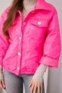 Women's spring quilted jacket with floral pattern neon pink