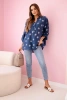 Linen Women's Blouse with Floral Pattern, Long Sleeves, and Buttons Denim