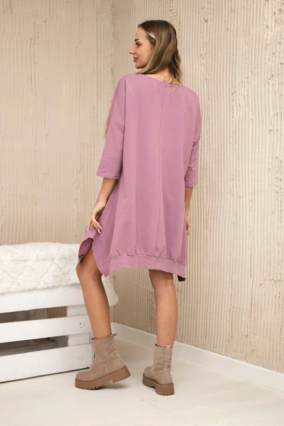 Dress with print and flared bottom dark pink