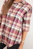 Women's cotton checkered shirt with a longer back beige