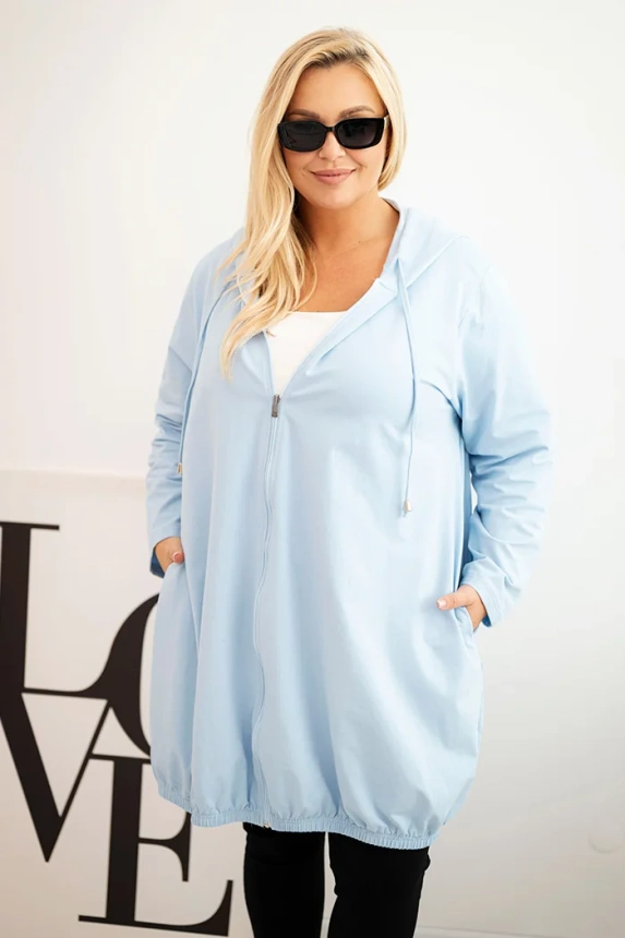 Moteriška Plus Size medvilninė striukė su kapišonu ir užtrauktuku mėlyna
