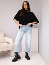 Oversize Damenpullover mit asymmetrischem Ausschnitt und Stehkragen schwarz