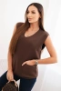 Women's sleeveless viscose sweater with pockets and V-neck brown