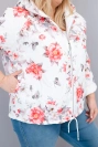 Pavasarinė moteriška pamušalinė striukė Plus Size su gobtuvu ir gėlių raštu balta
