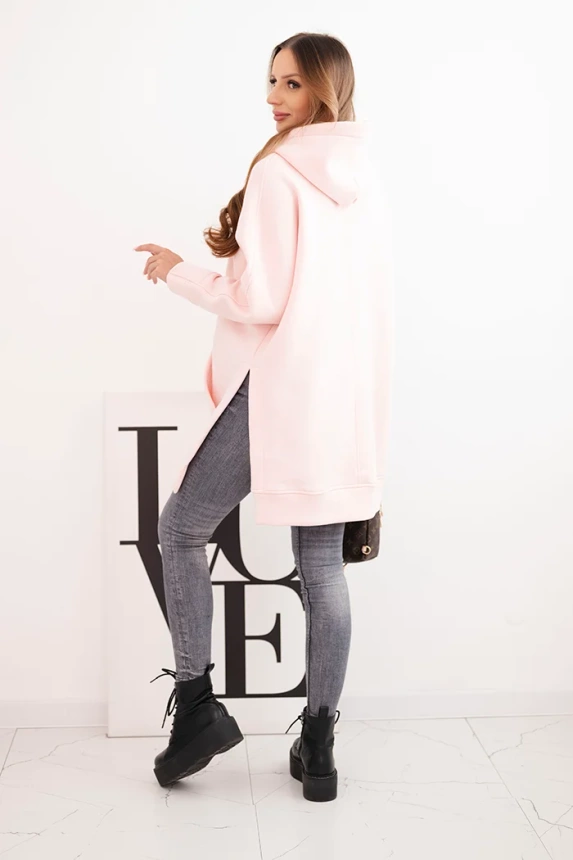 Insulated sweatshirt with side slits powder pink
