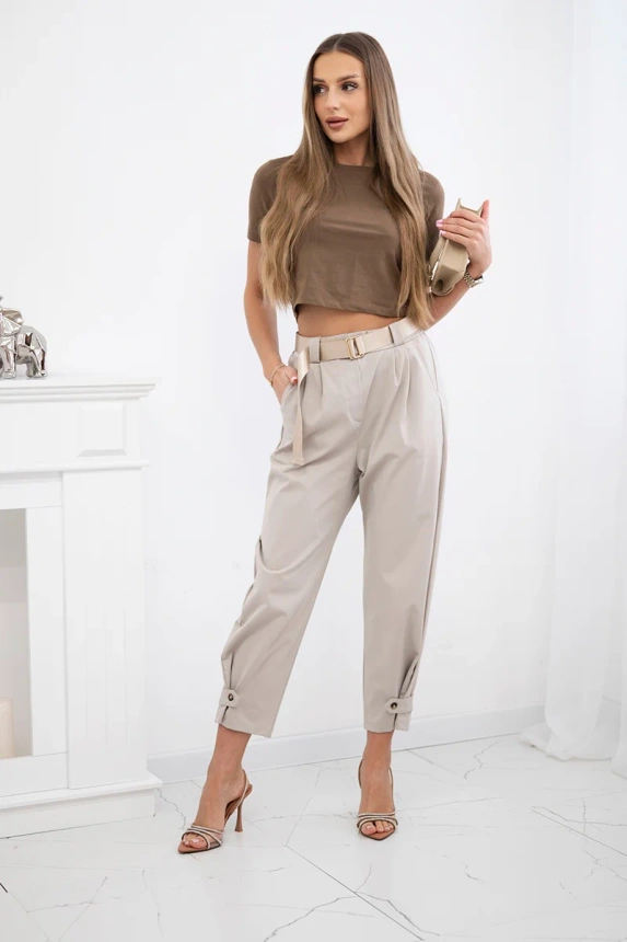Summer Punto trousers with leg closure dark beige