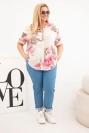 Damen Baumwollbluse Plus-Size mit V-Ausschnitt und Blumenmuster beige