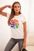 Women's cotton short-sleeve blouse with a colorful print ecru