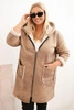 Damenjacke Plus Size mit Kapuze und Taschen gefüttert mit Lammfell camelowa