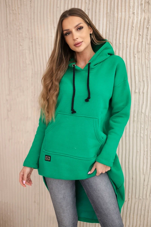 Padded sweatshirt with long back and hood green