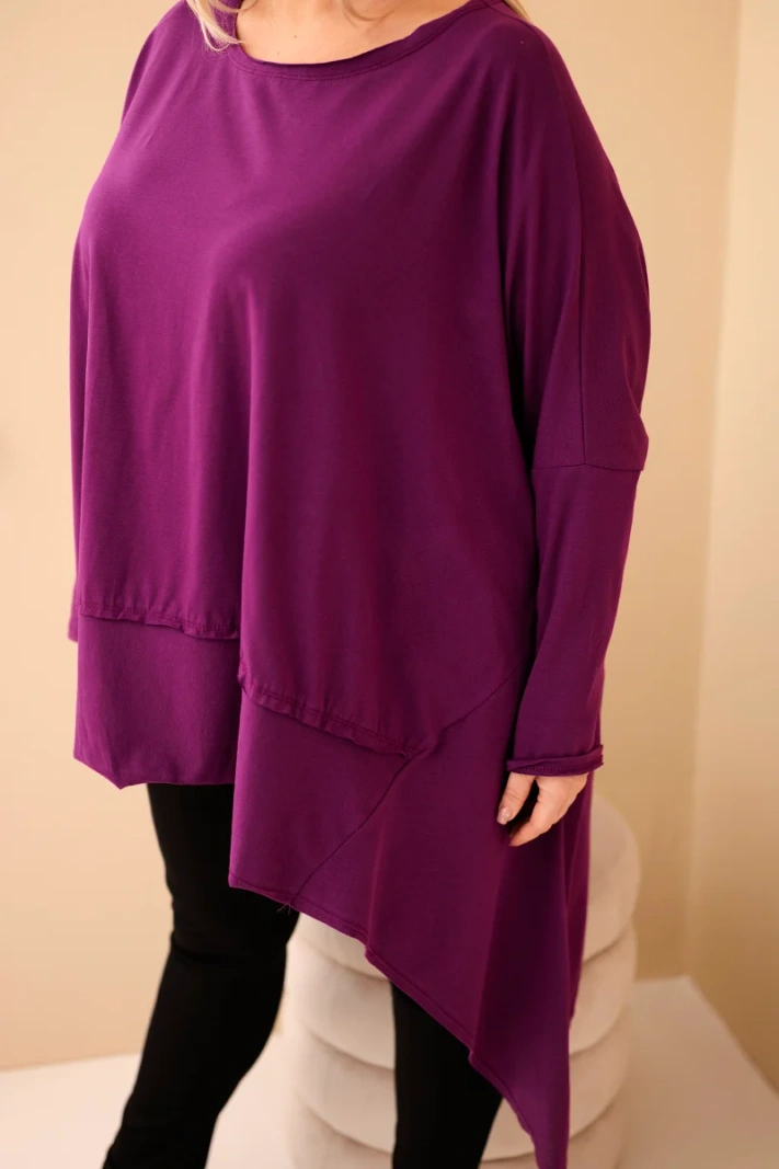 Women's Plus Size tunic made of cotton with an asymmetrical hem dark purple