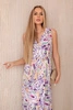 Viscose dress with a floral motif and a tied neckline violet
