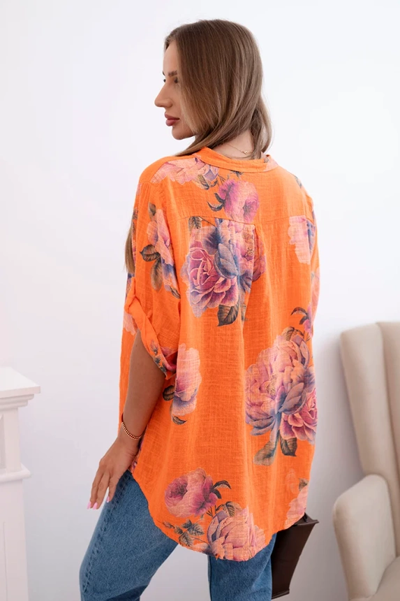 Women's cotton blouse with a floral pattern orange