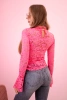 Women's lace blouse with long sleeves and stand-up collar pink