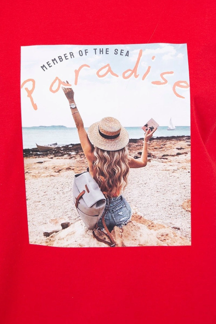 Raudona Paradise print palaidinė