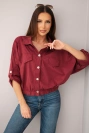 Women's spring cotton jacket with pockets and drawstring burgundy