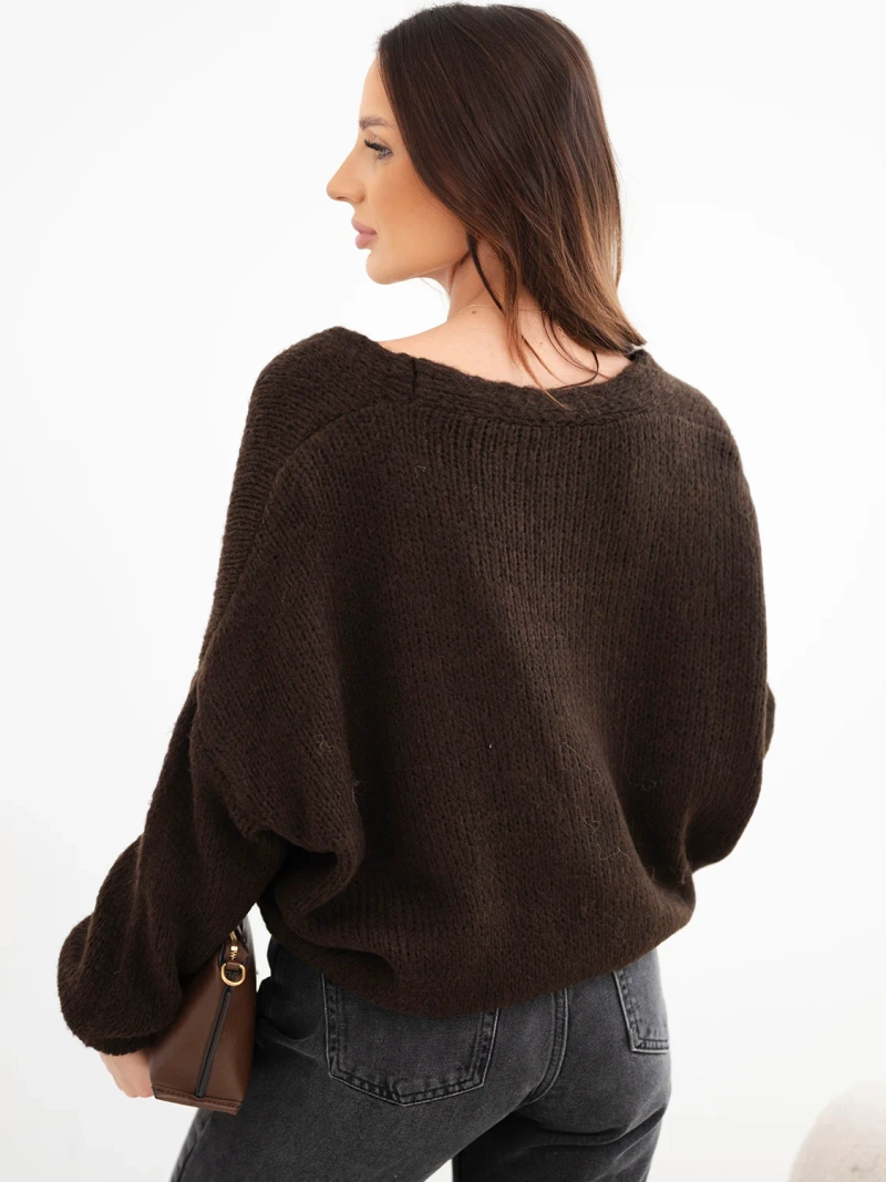 Women's sweater with a V-neck and buttons brown