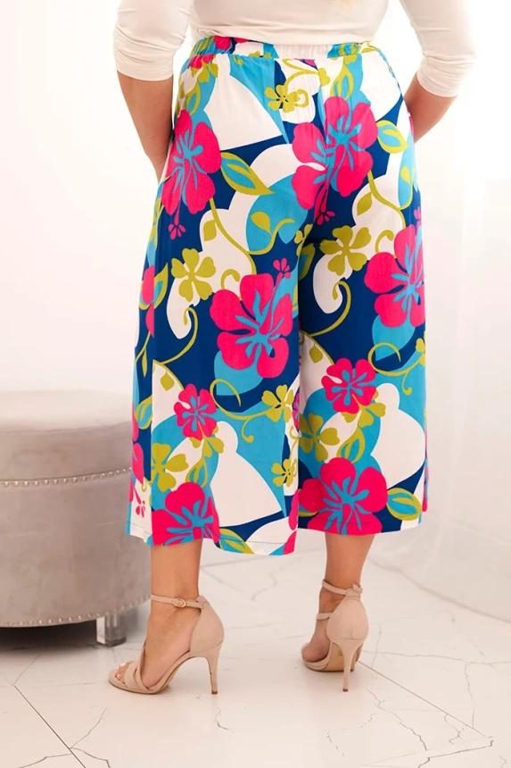 Women's Plus Size viscose trousers with floral pattern fuchsia