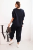 Women's tracksuit set made of thicker material with wide legs navy blue