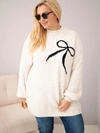 Plus Size women's sweater with wool blend with bow beige
