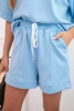 Damen-Butterset mit einer kurzärmeligen Bluse und Shorts mit Gummizug blau