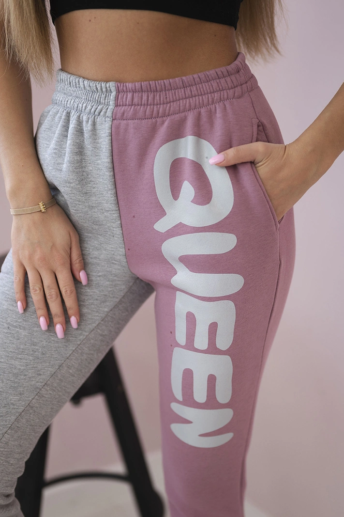Women's sweatpants with QUEEN inscription dark pink