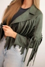 Women's suede jacket with fringes khaki
